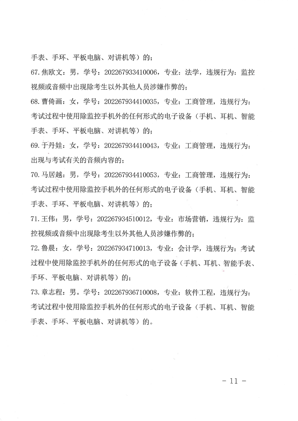 关于对在2022年10月试点高校网络教育部分公共基础课全国统一考试中违规的学生的处理决定-带章_page-0011.jpg